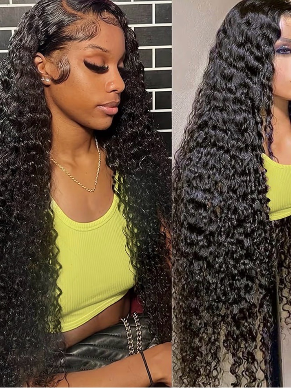 Manorshen Deep Wave Lace Front Wig Deep Natural Black, 28-Inch 100% Human Hair